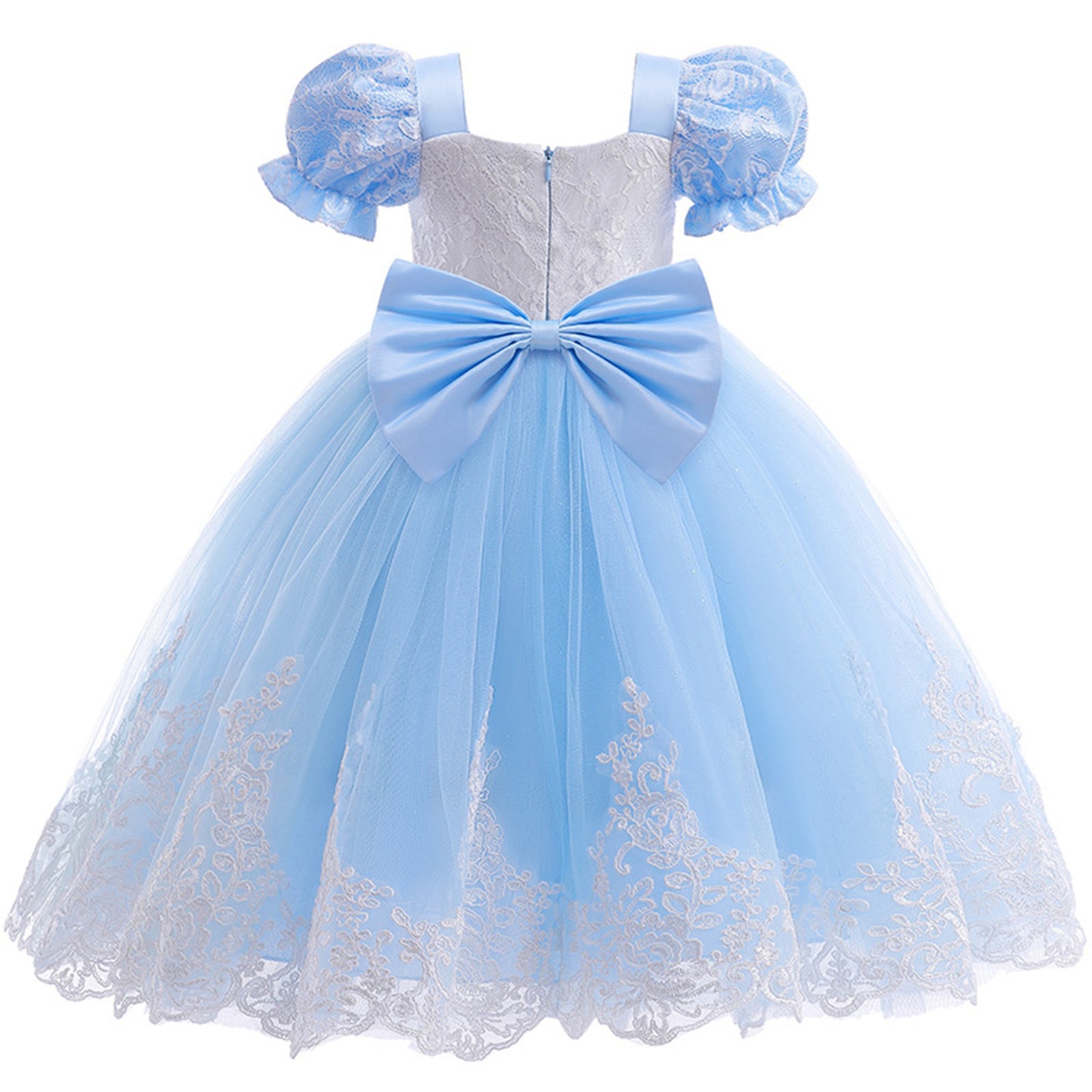 KAWELL Princess Costume Lace Mosaic Mesh Blue Dress