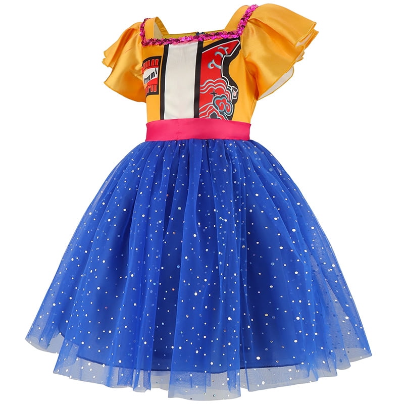 Pop Singer Idol Cosplay Costume with Tutu Dress Sparkly Blue Tulle Halloween Birthday Costume for 3-9 Years