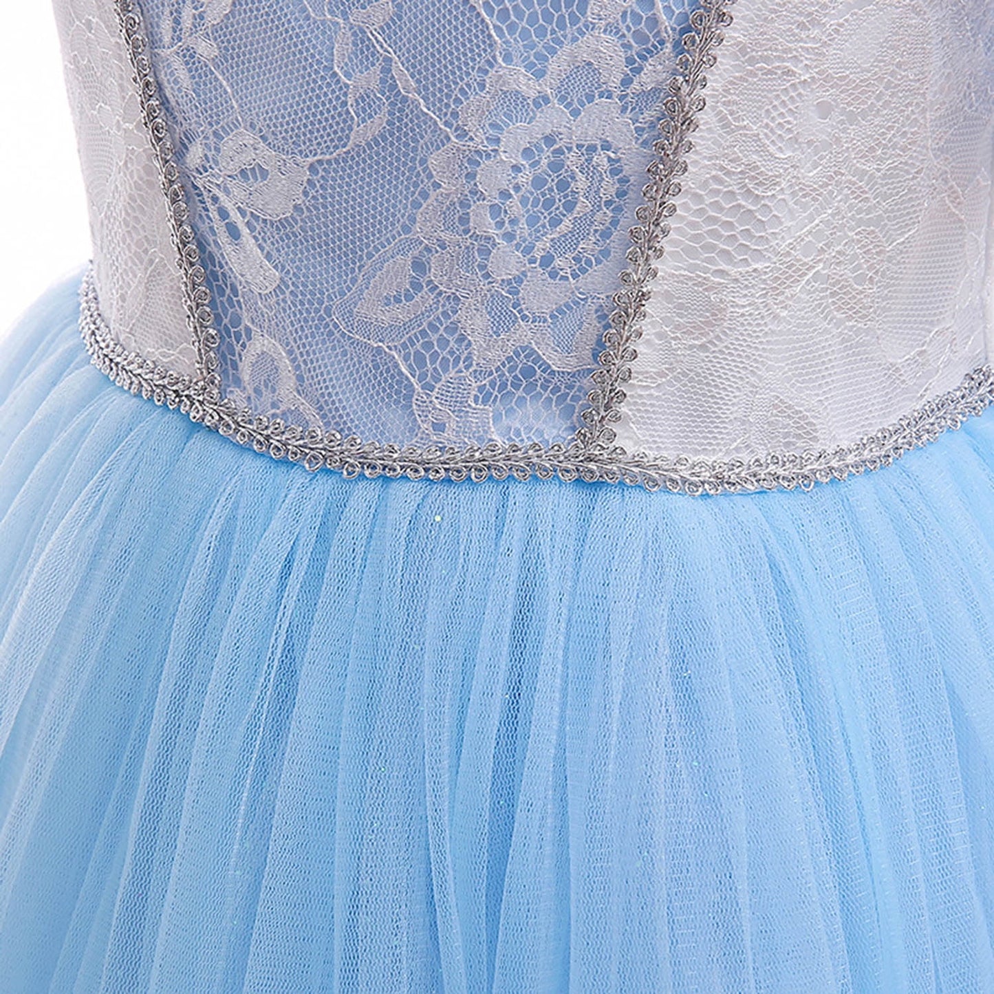 KAWELL Princess Costume Lace Mosaic Mesh Blue Dress