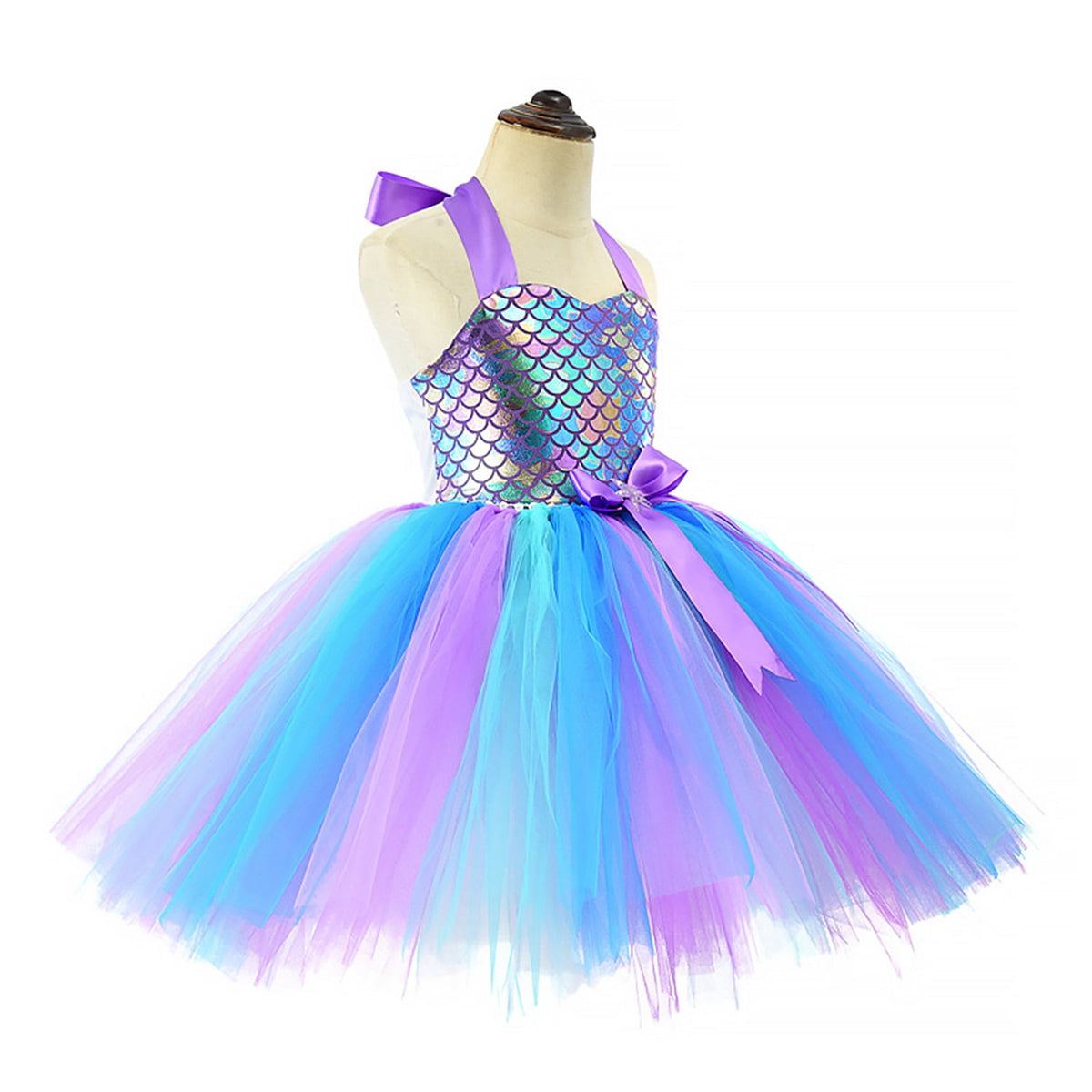 KAWELL Mermaid Tutu Dress Birthday Party Halloween Princess Costume with Headband (Purple)