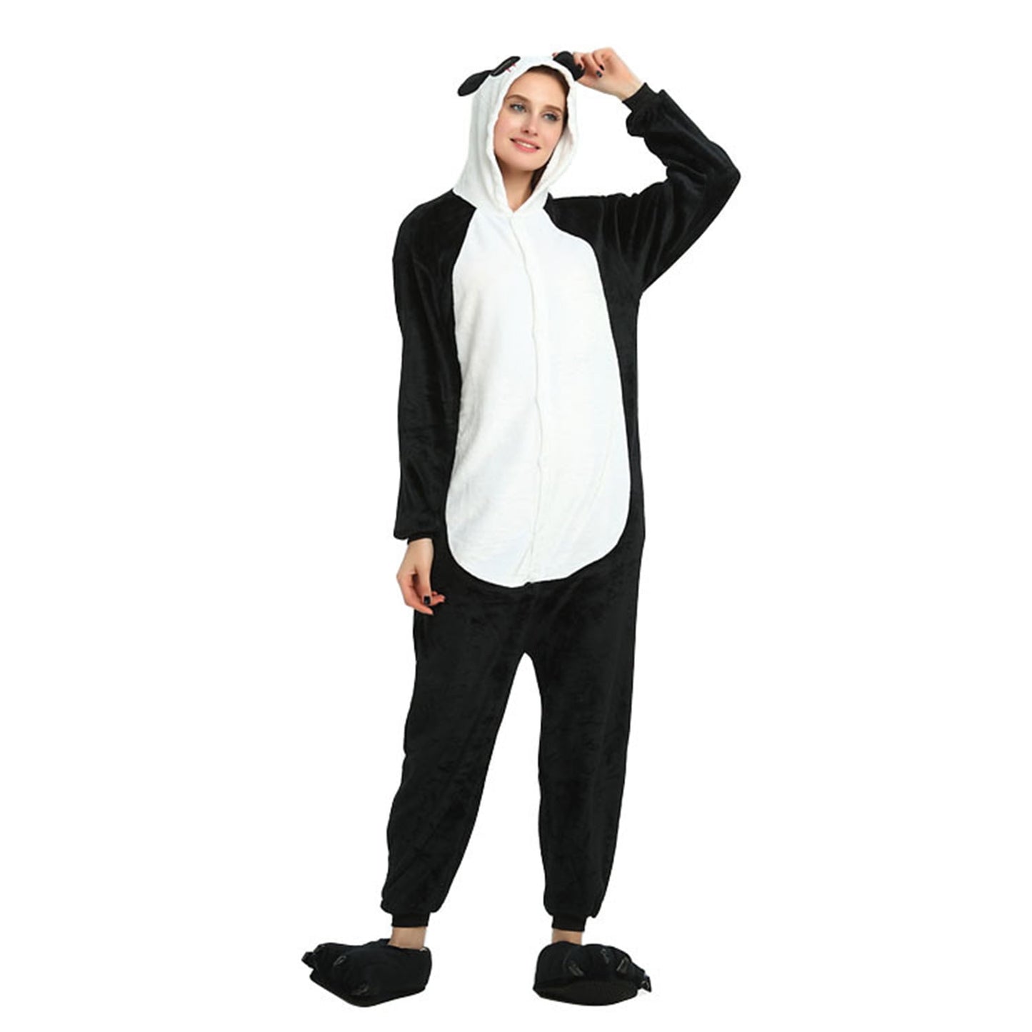 KAWELL Unisex Panda Parent One-Piece Pajamas Flannel Animal Pajamas Costume Halloween Christmas Cosplay