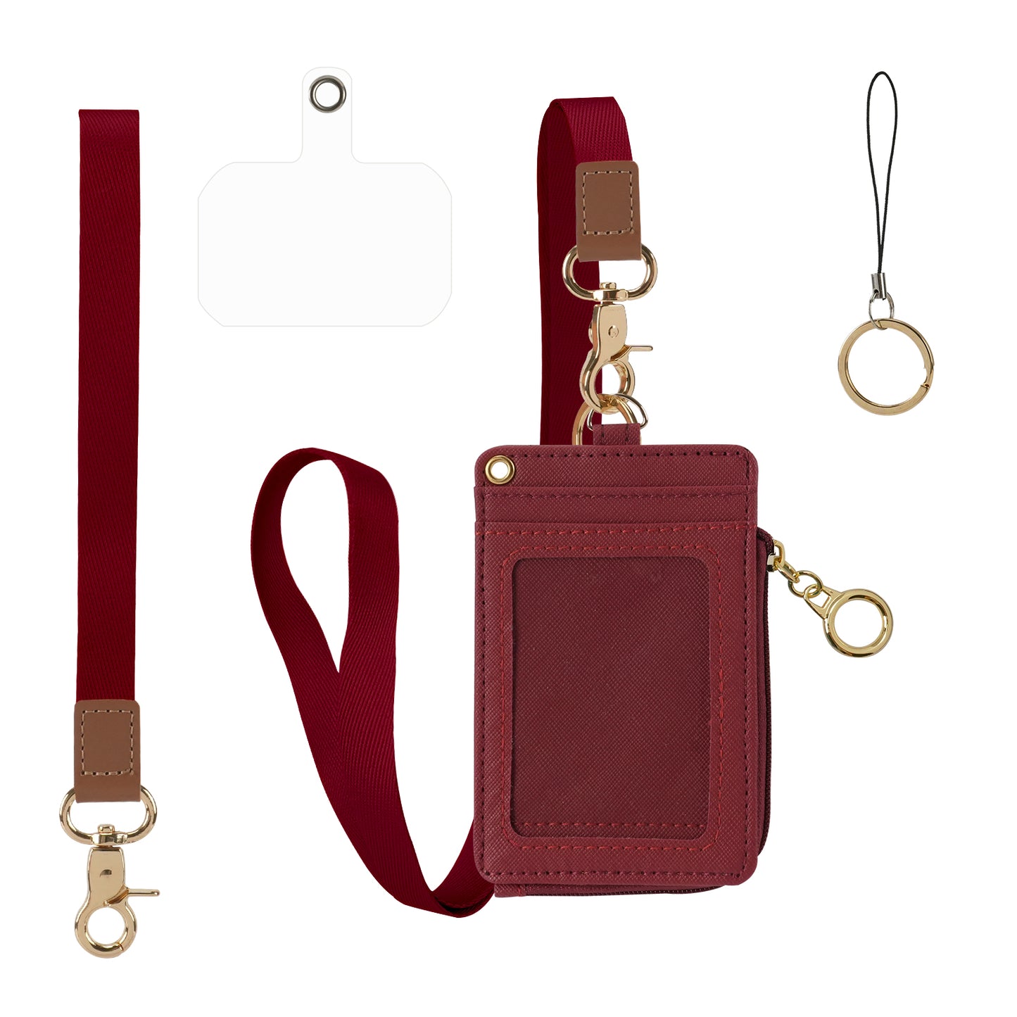 Leather Lanyard Card Holder with Zipper – ID Badge Cover, Access Control Card Case, Anti-Lost Keychain Wallet