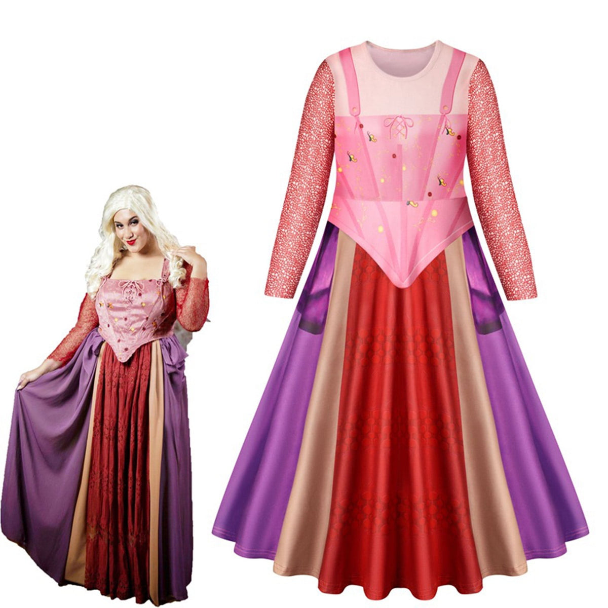 KAWELL Halloween Witch Winifred Dress Up Carnival Party Sarah Mary Sanderson Sisters Witch Cosplay Costume