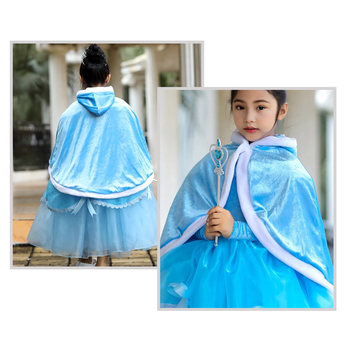 KAWELL Princess Hooded Cape Cloaks Costume for Girls Dress up, Child 3 to 12 Years