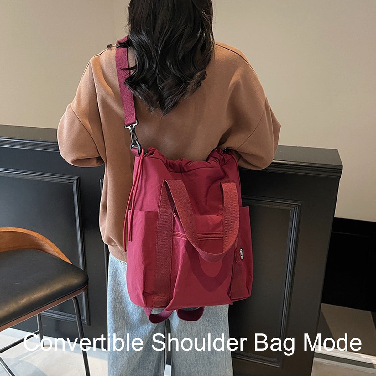 URSOFINE Convertible Drawstring Backpack Tote Bag, Water Resistant Multiway Shoulder Crossbody Bag with Pockets for Women, Casual Daypack for Work, Travel & Gym