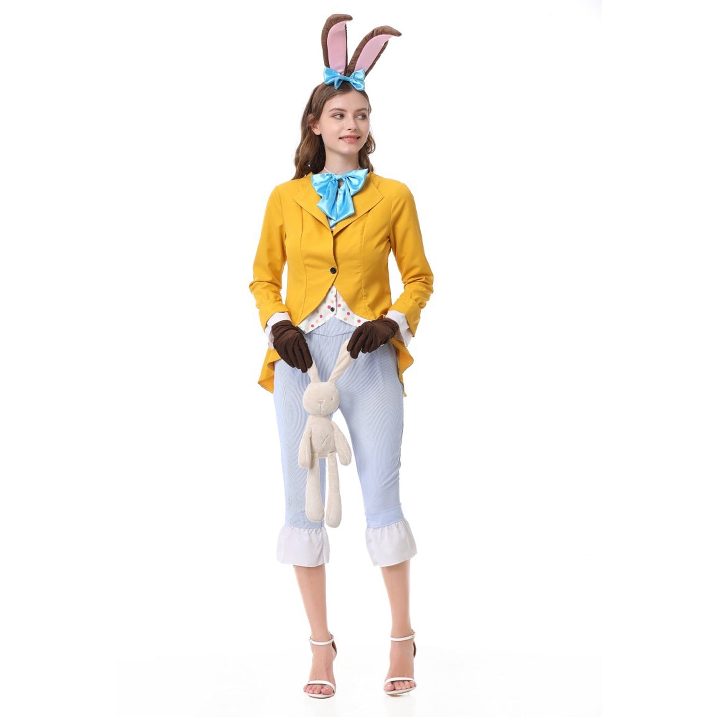 URSOFINE Women's Bunny Gentleman Costume Set, Yellow Jacket Outfit with Bunny Ears for Halloween Fancy Dress Party
