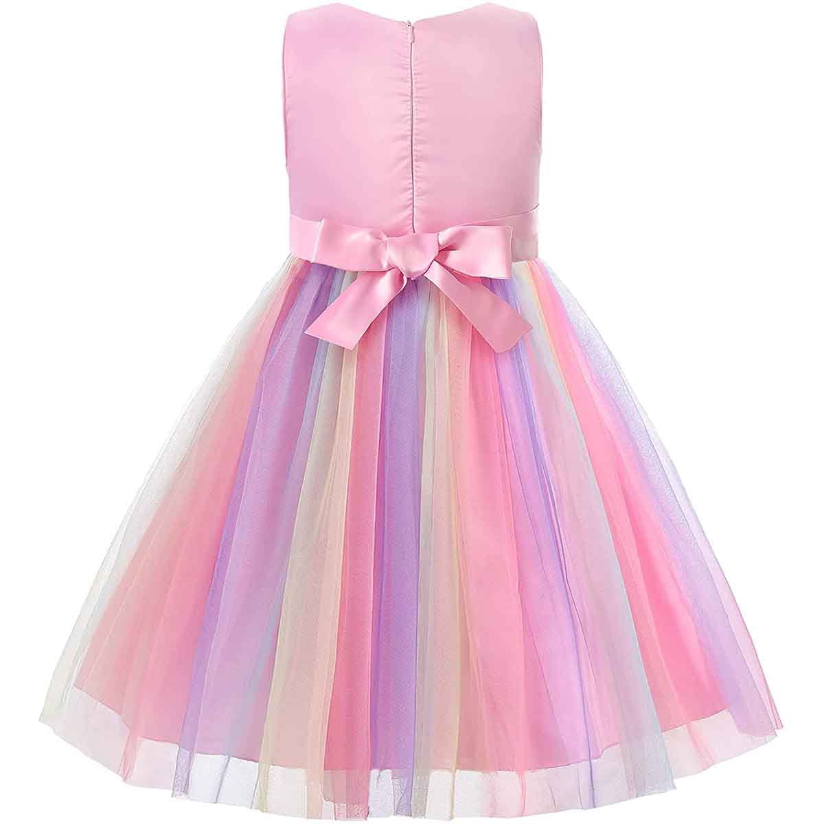 KAWELL Flower Girls Sequence Sequin Rainbow Tulle Wedding Party Dress Bridesmaid Birthday Pageant Ball Gown