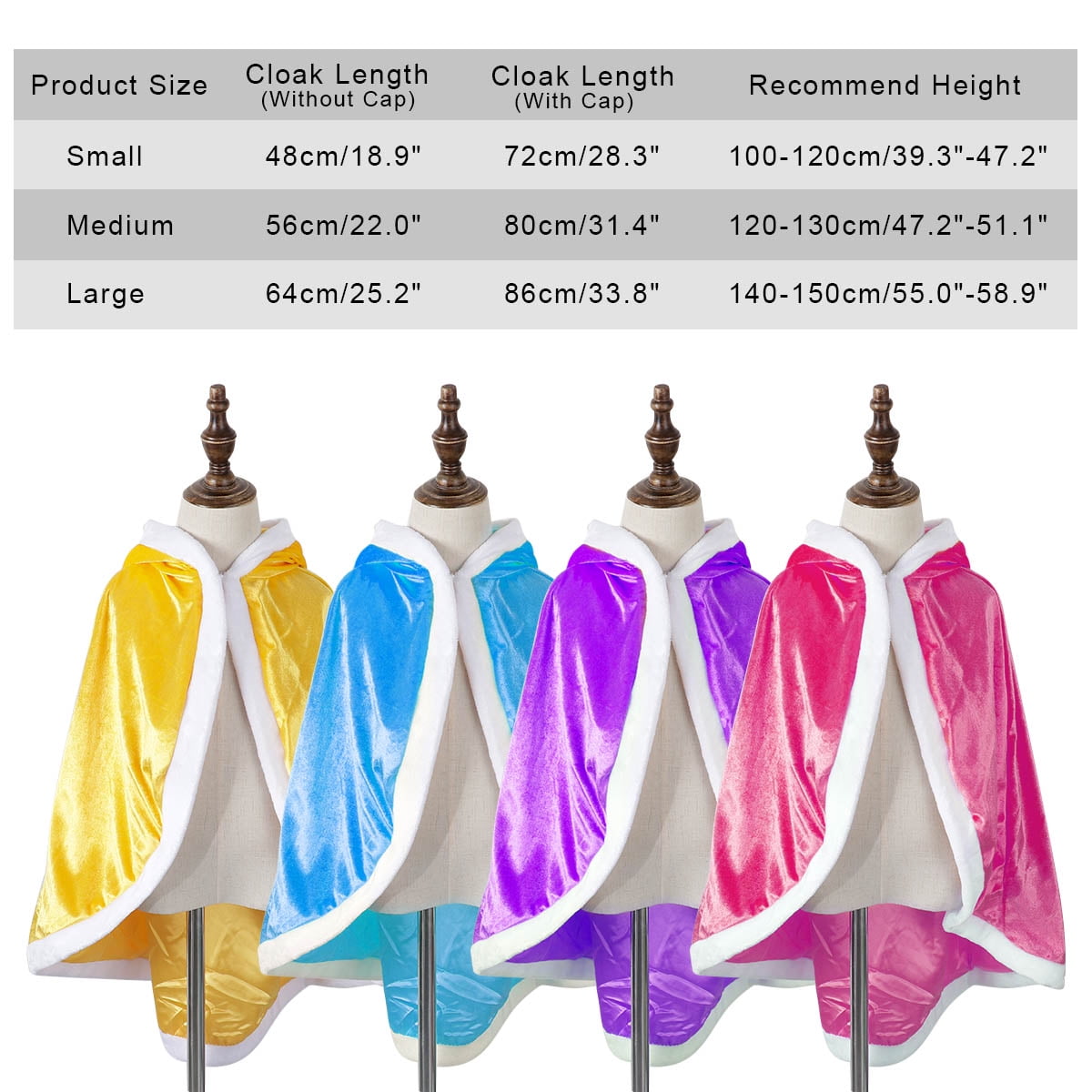 KAWELL Princess Hooded Cape Cloaks Costume for Girls Dress up, Child 3 to 12 Years