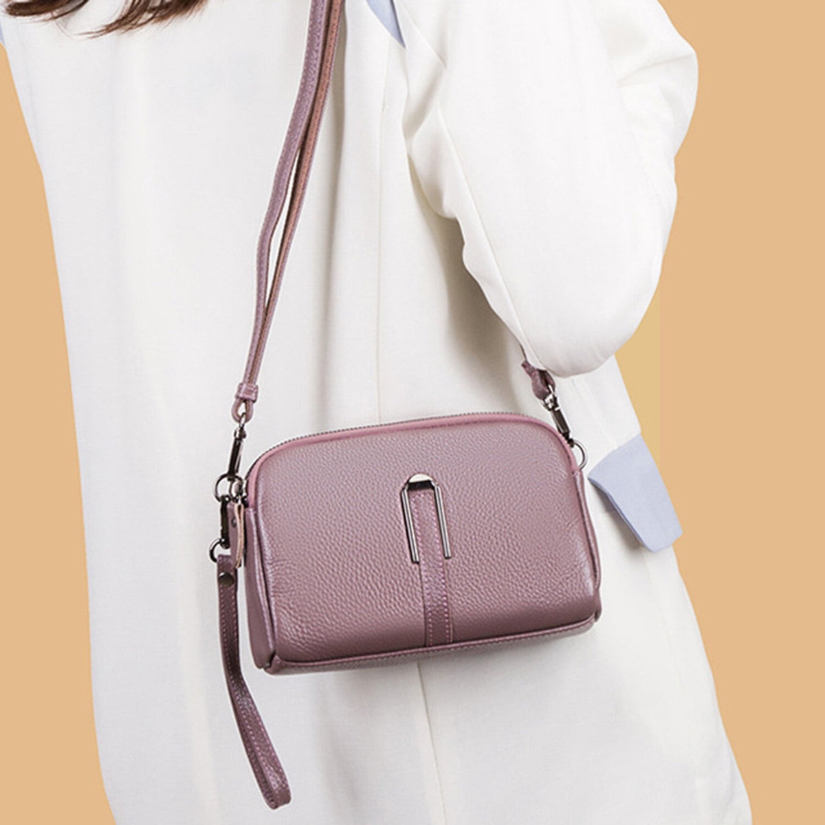 KAWELL Crossbody Bags for Women Genuine Leather Shoulder Purse Cross Body Bag with Wristlet Top Zipper