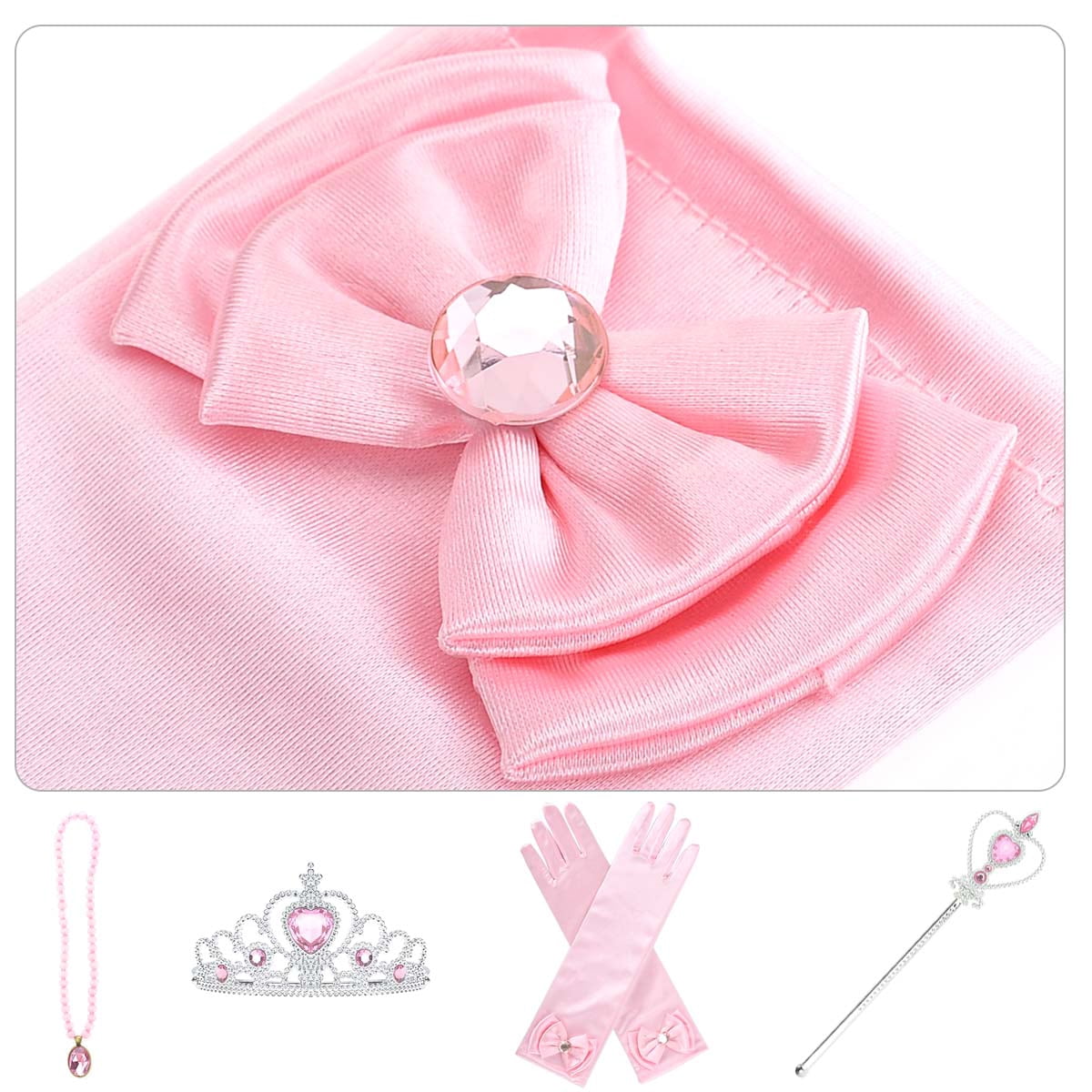 KAWELL Princess Dress Up Jewelry Dress Up Set for Girls Jewelry Accessories with Crowns, Necklaces, Wands, Gloves, Earrings (Yellow 5pcs)