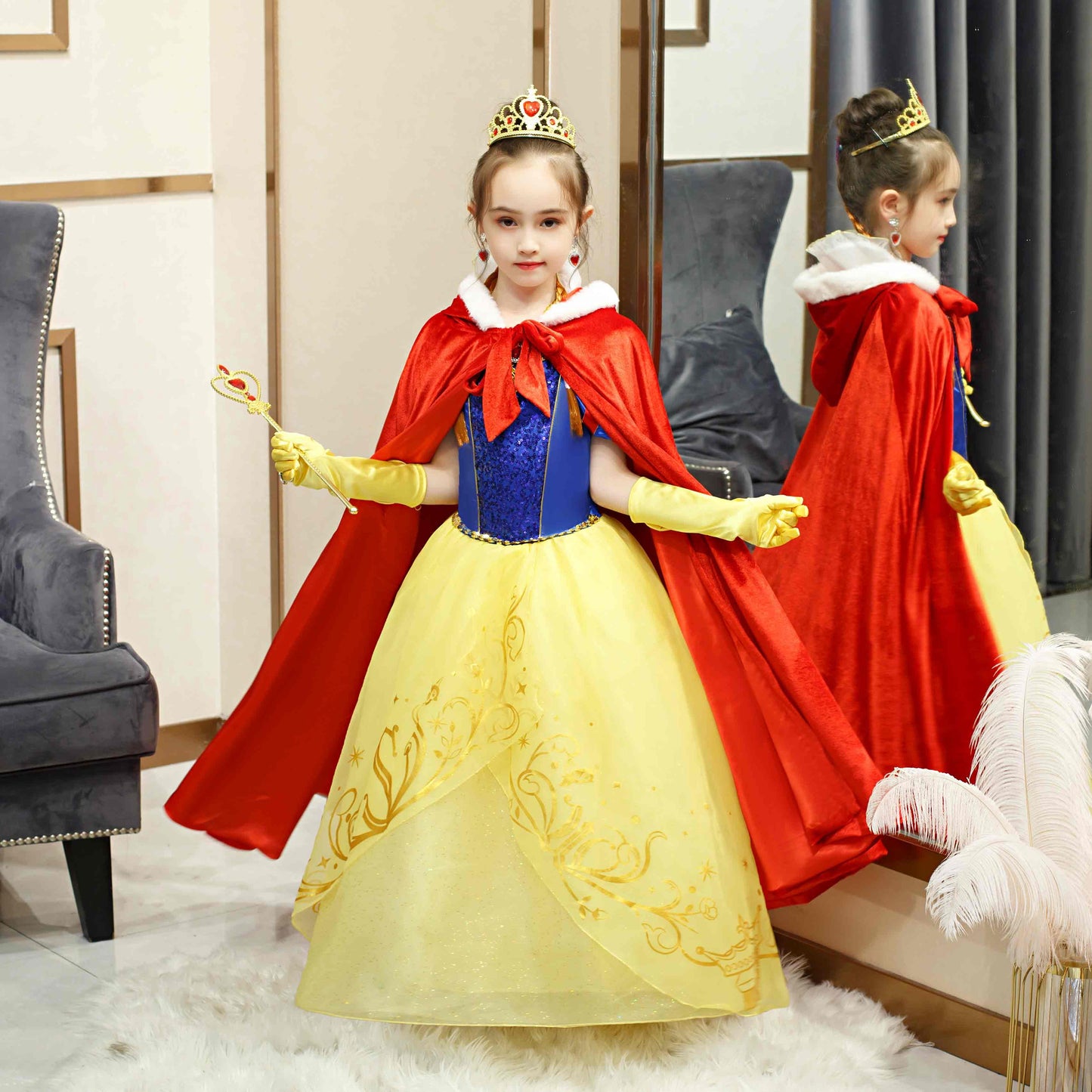 KAWELL Princess Full Length Girls Cloaks Blue Halloween Costume Capes for Child 3-12 Years