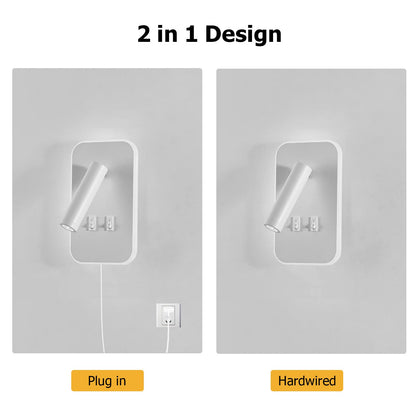 Kawell 2 in 1 8W Modern LED Wall Sconces Indoor LED Wall Light with Switch 350° Swivel 3W LED Reading Wall Spotlight LED Wall Lamp for Bedroom Bedside Living Room Study Room, White 6000K