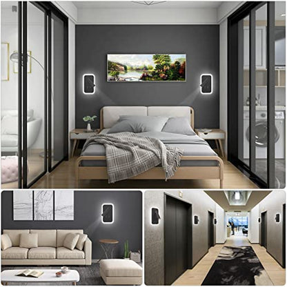 Kawell 2 in 1 8W Modern LED Wall Sconces Indoor LED Wall Light with Switch 350° Swivel 3W LED Reading Wall Spotlight LED Wall Lamp for Bedroom Bedside Living Room Study Room, Black 6000K