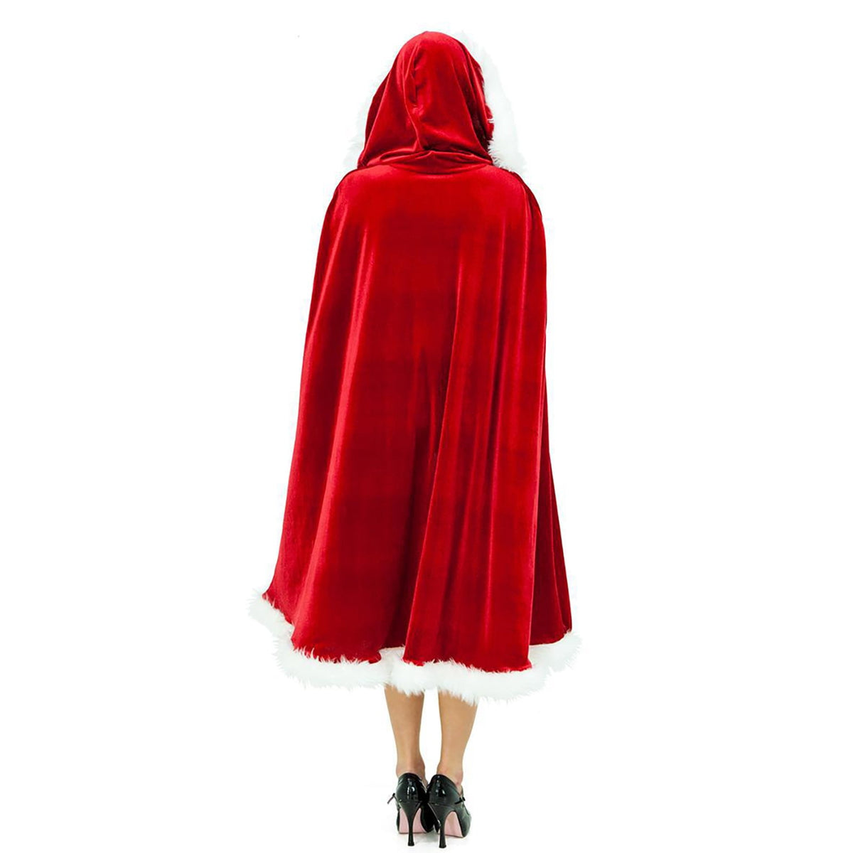 KAWELL Adult Christmas Santa Claus Robe Hooded Cloak, Mrs Santa Claus Velvet Hooded Cape Christmas Robe