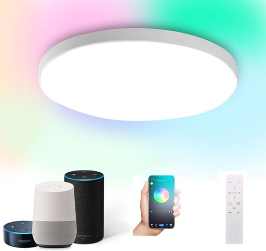 KAWELL HomeKit Smart LED Ceiling Light – RGBCW Color Changing, 24W Dimmable, Works with Apple HomeKit, Alexa & Google Home