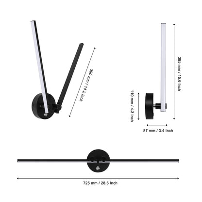 Kawell 12W Modern LED Wall Light with Switch Indoor LED Wall Sconce Hardwired LED Wall Lamp Bar with 300° Rotatable Lamp Arms for Living Room Background Wall Bedroom Hallway Aisle, Black 3000K