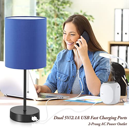 Set of 2 Bedside Table Lamps with USB Charging Port & AC Outlet