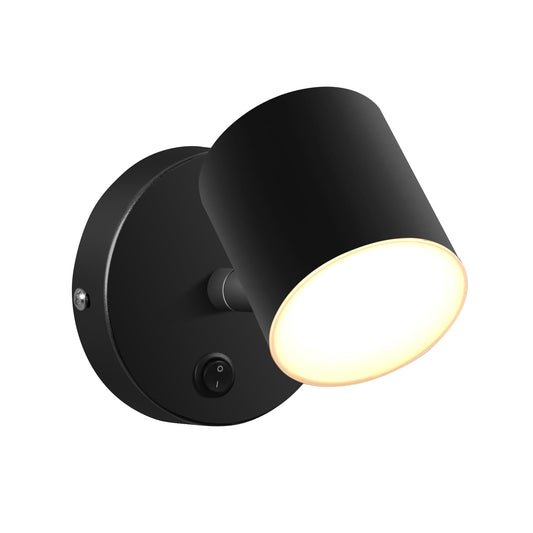 Kawell Indoor LED Wall Light with Switch Modern LED Wall Sconce Rotatable Hardwired LED Wall Lamp Nordic Style for Bedside Study Child Room, Black(3000K)