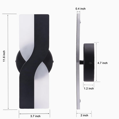 Kawell 12W Minimalist LED Wall Light 1%-100% Dimming Modern LED Wall Sconce Hardwired Indoor LED Wall Lamp Square for Bedside Hallway Study Kitchen, Black 6000K