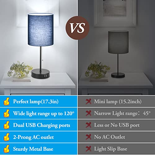 Set of 2 Bedside Table Lamps with USB Charging Port & AC Outlet