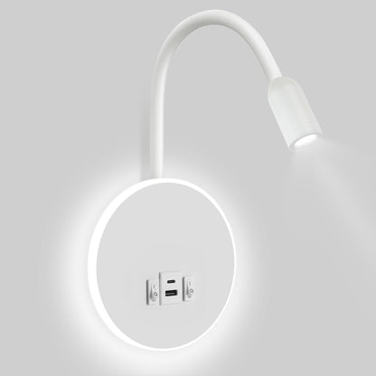 Kawell Modern LED Wall Sconce with Switch Swivel Bedside Reading Spotlight Hardwired 9W+3W LED Wall Light with USB & Type-C Ports Indoor for Bedroom Study Living Room, White