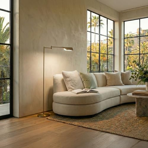 Dimmable LED Reading Floor Lamp with Adjustable Swing Arm | Antique Brass