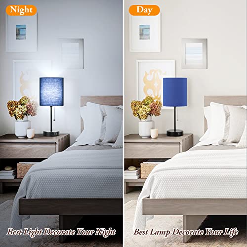 Set of 2 Bedside Table Lamps with USB Charging Port & AC Outlet