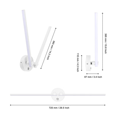 Kawell 12W Modern LED Wall Light with Switch Indoor LED Wall Sconce Hardwired LED Wall Lamp Bar with 300° Rotatable Lamp Arms for Living Room Background Wall Bedroom Hallway Aisle, White 6000K