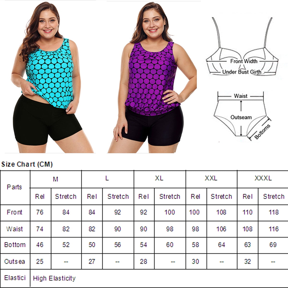 Women's Plus Size Swimwear Tankini Swimdress Two Piece Bathing Suit Tummy Control Swimsuit，Purple