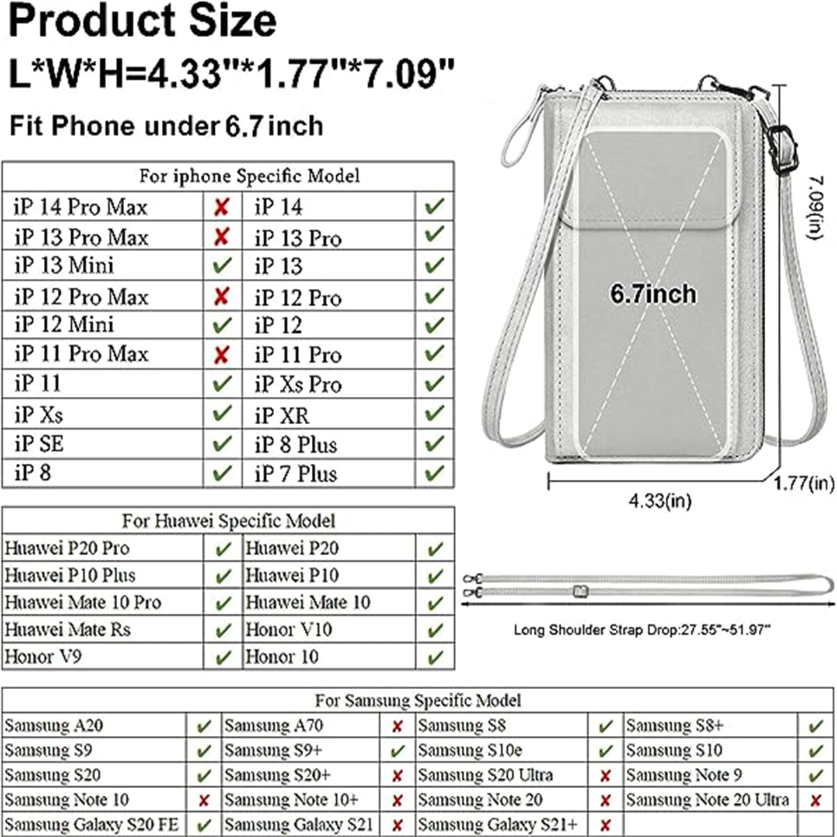 KAWELL Small Crossbody Bags for Women PU Leather Cell Phone Purse Wallet with Credit Card Slots