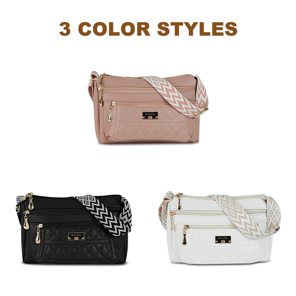 URSOFINE Quilted PU Leather Crossbody Bag for Women - Multi-Pocket Shoulder Bag with Adjustable Geometric Strap