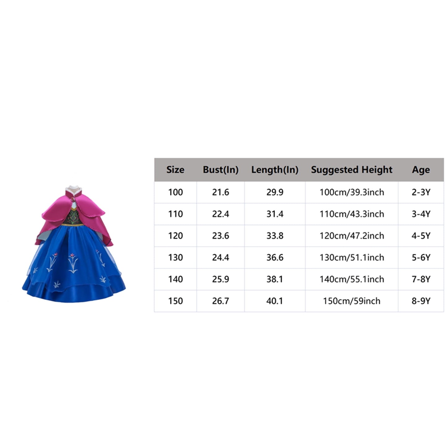 KAWELL Halloween Princess Costume Girls Dress with Cape Birthday Cosplay Dress up