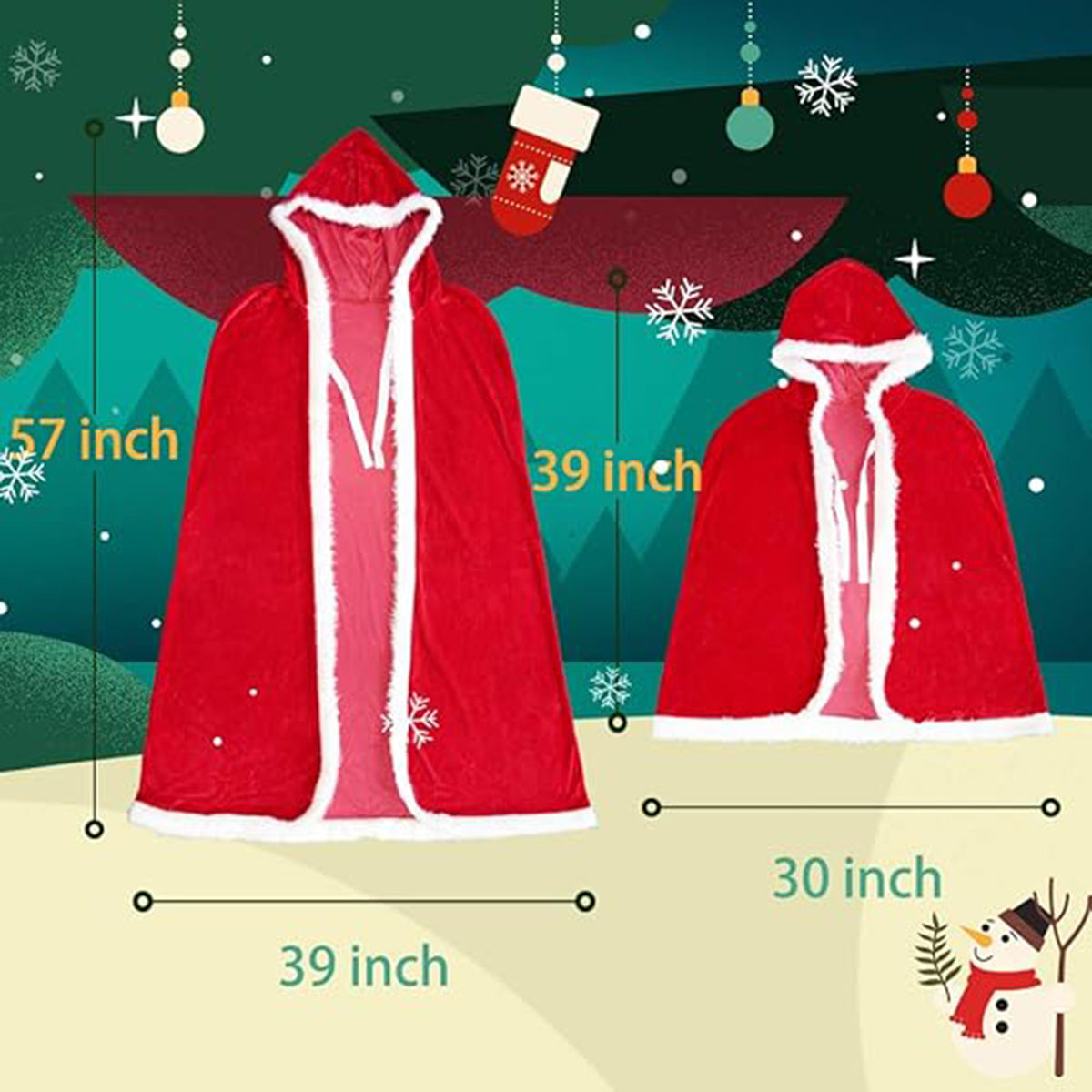KAWELL Adult Christmas Santa Claus Robe Hooded Cloak, Mrs Santa Claus Velvet Hooded Cape Christmas Robe