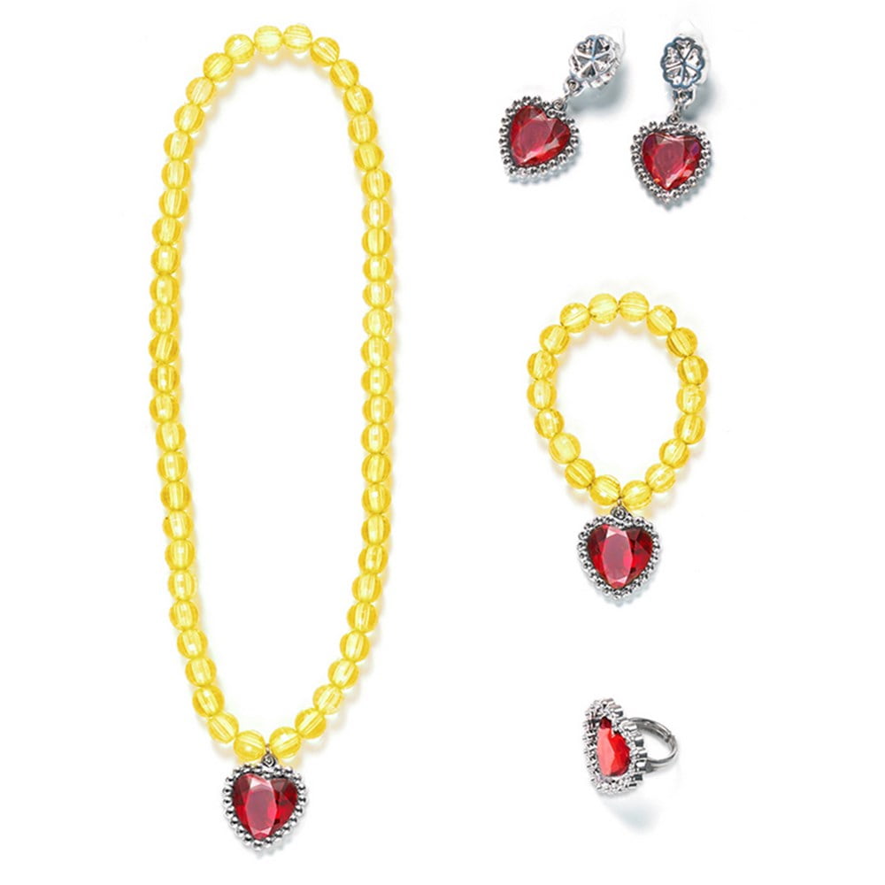 KAWELL Princess Dress Up Jewelry Dress Up Set for Girls Jewelry Accessories with Crowns, Necklaces, Wands, Gloves, Earrings (Yellow 5pcs)