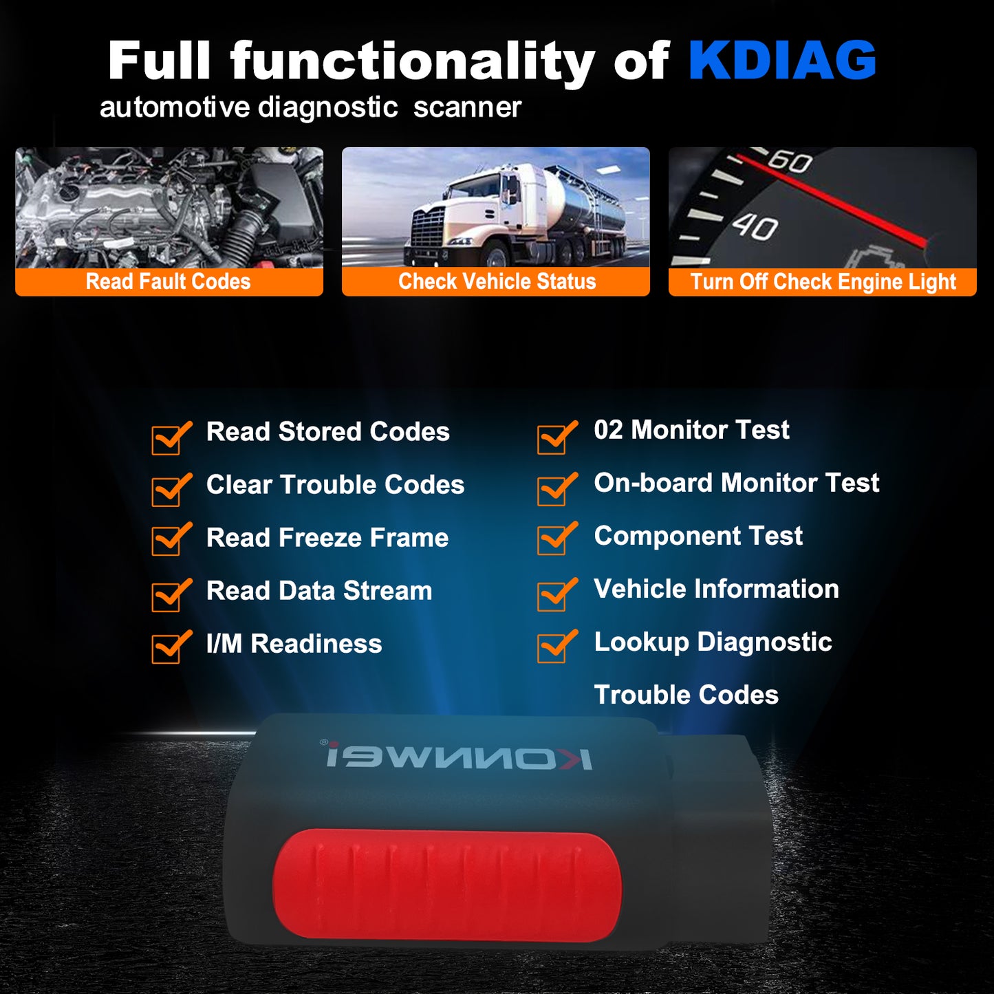 KONNWEI KDIAG Bluetooth 5.0 Full System OBD2 Scanner | 31+ Reset Functions | iOS & Android