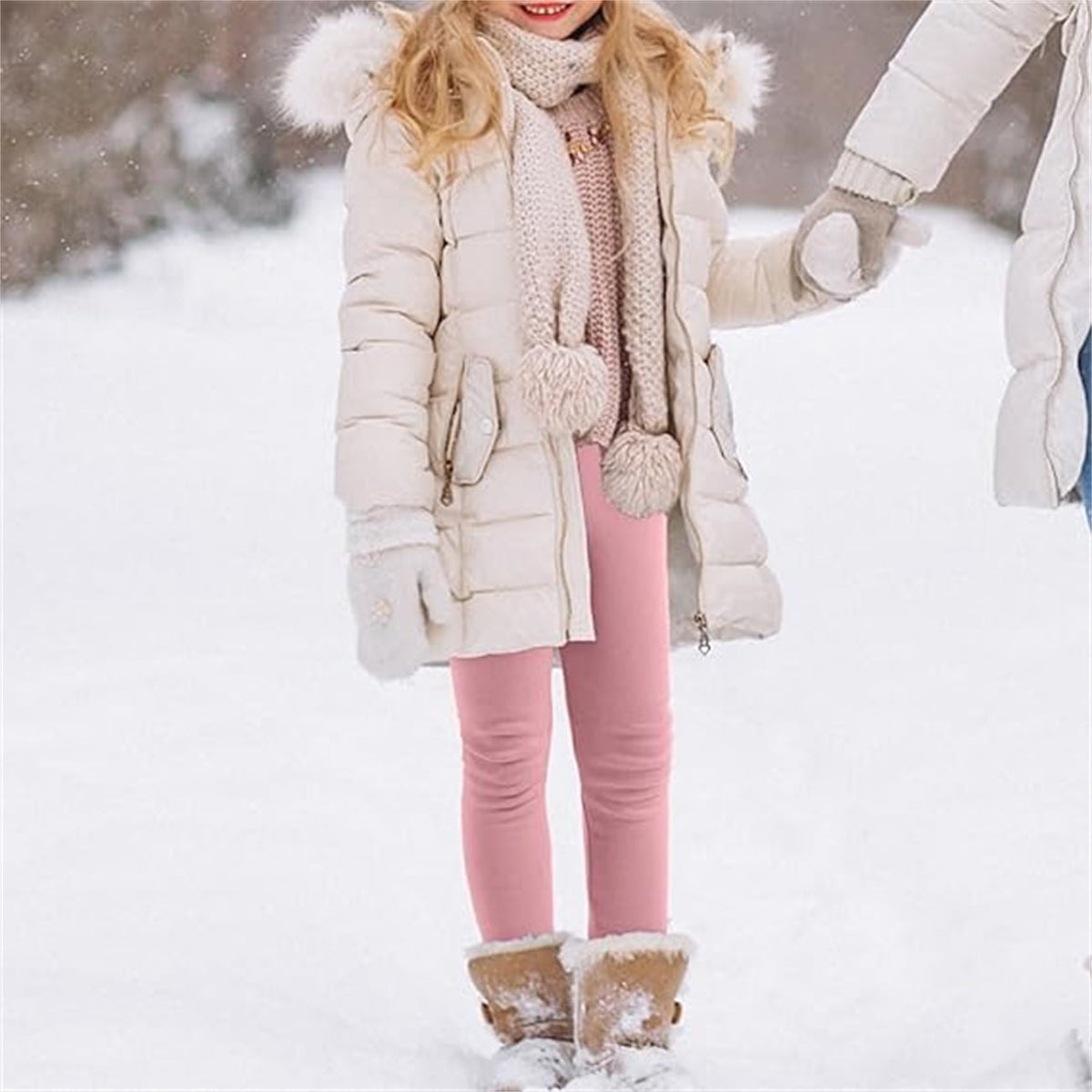 KAWELL Girl's Fleece Lined Leggings Warm Winter Trousers Cotton Solid