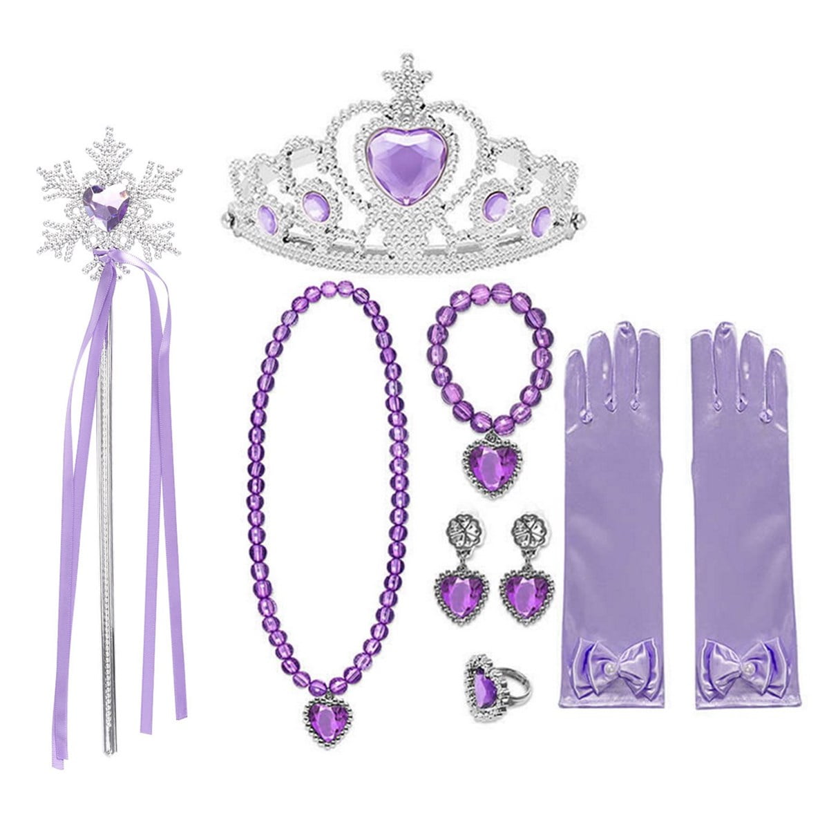 KAWELL Princess Dress Up Jewelry Dress Up Set for Girls Jewelry Accessories with Crowns, Necklaces, Wands, Gloves, Earrings (Yellow 5pcs)