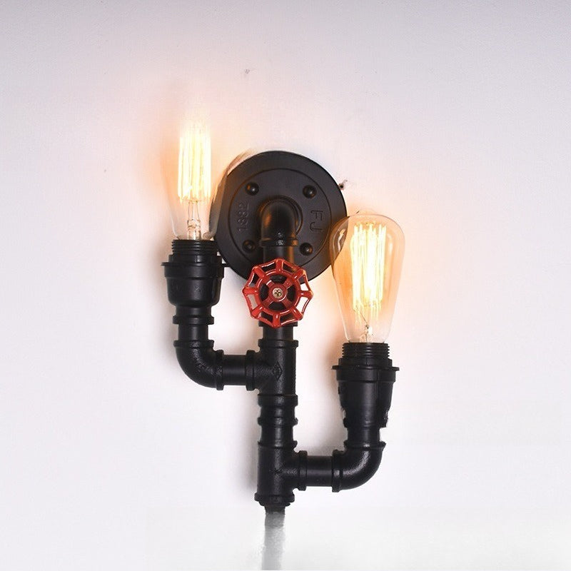 Vintage Industrial Double Head Wall Sconce – Wrought Iron Pipe Light for Bar, Restaurant & Hallway