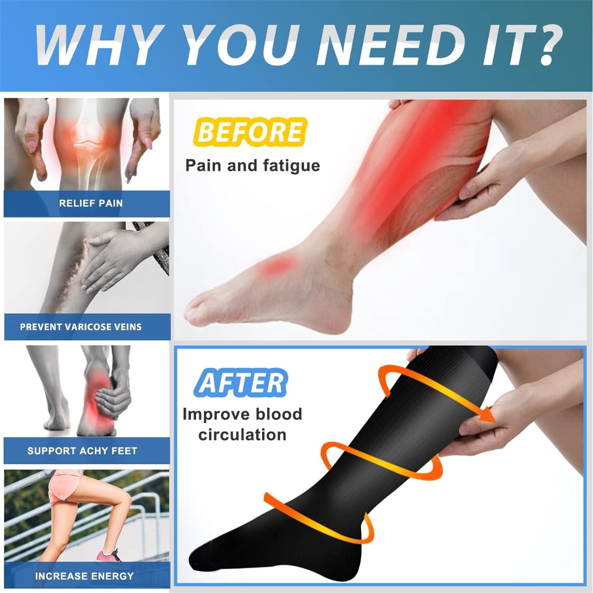KAWELL Compression Socks for Women and Men, 15-20 mmHg Support Knee High Socks for Running,Nursing,Athletic