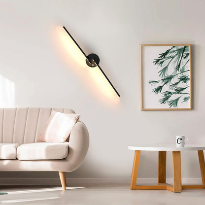 Kawell 12W Modern LED Wall Light with Switch Indoor LED Wall Sconce Hardwired LED Wall Lamp Bar with 300° Rotatable Lamp Arms for Living Room Background Wall Bedroom Hallway Aisle, Black 3000K