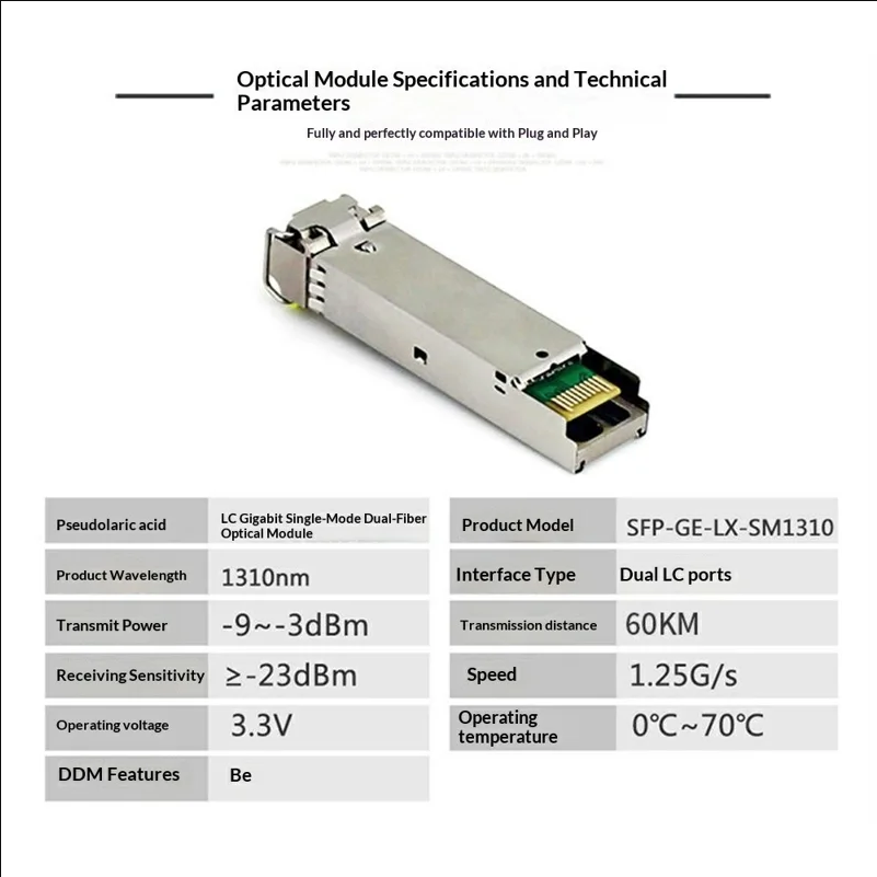NESTONG SFP-GE-LX-SM1310 2Pcs 60KM Single Mode Dual Fiber SFP Optical Module 1310nm Dual LC - Silver - scene 1