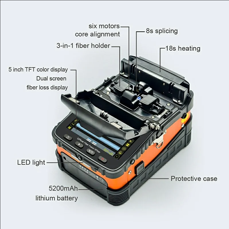 SIGNAL FIRE AI-5 Pro Optical Fiber Fusion Splicer 6-Motor Alignment 8s Splicing 18s Heating - AU Plug - scene 1