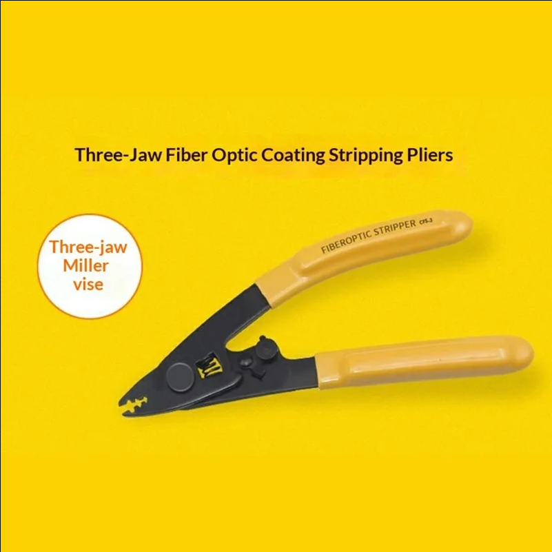 Three-Jaw Fiber Optic Coating Stripping Pliers Auto-Locking Blade for Field Work - Yellow - scene 1