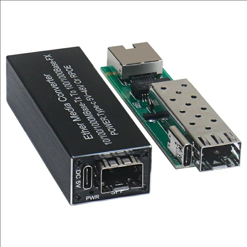 Type-C Mini SFP Gigabit Fiber Media Converter 10 / 100 / 1000Mbps Aluminum Alloy - Black - selling point 2