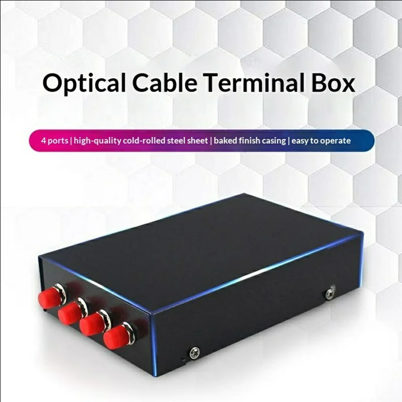 4-Port FC Fiber Optic Termination Box Cold Rolled Steel Wall Mount Splice Tray for FTTH - Black - scene 1