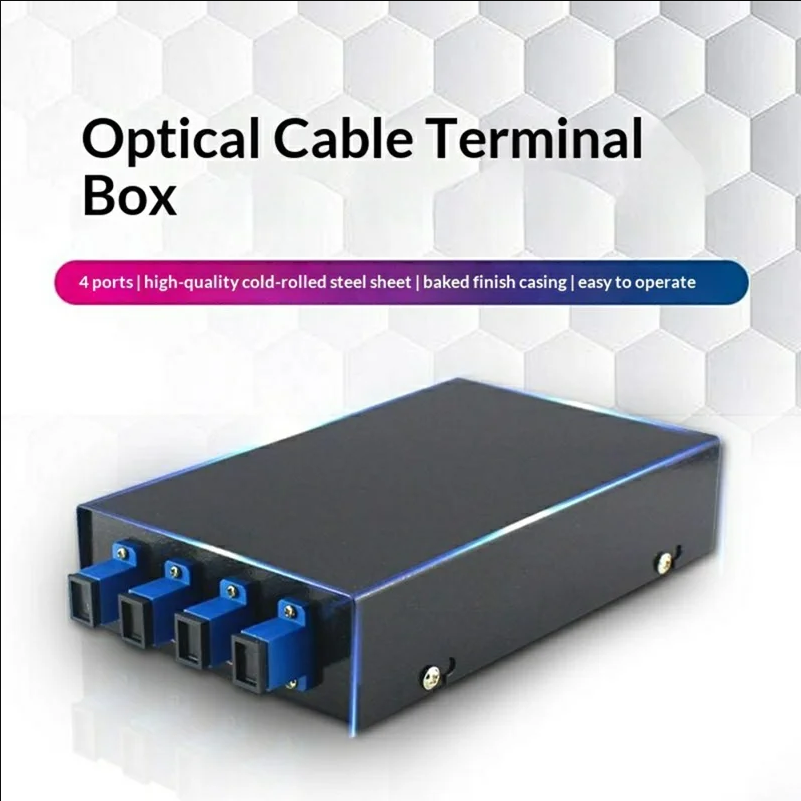 4-Port SC Fiber Optic Termination Box 0.6-0.8mm Cold Rolled Steel Wall Mount Splice Enclosure - Black - scene 1