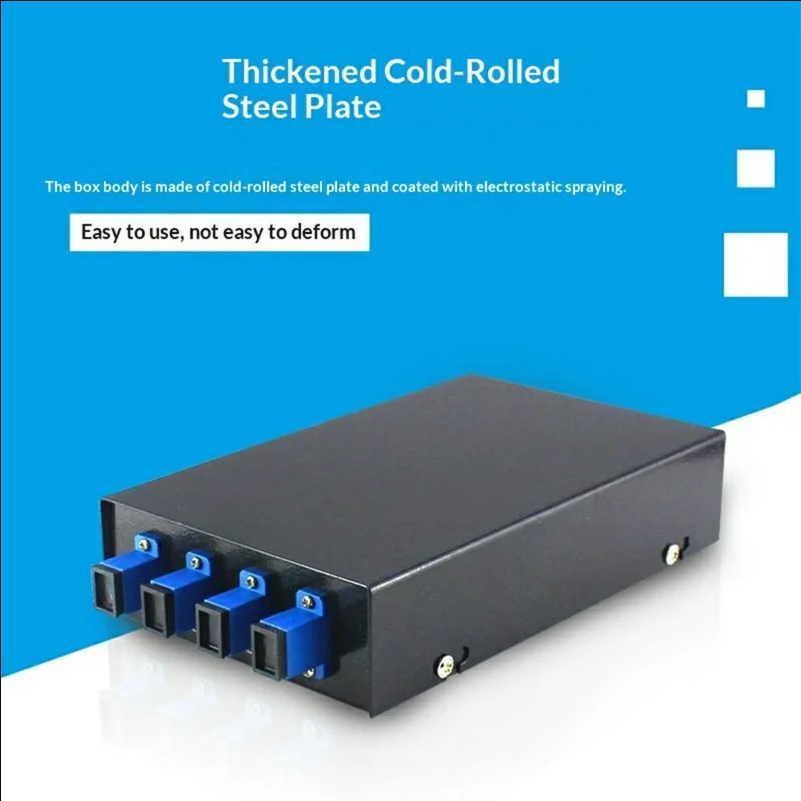 4-Port SC Fiber Optic Termination Box 0.6-0.8mm Cold Rolled Steel Wall Mount Splice Enclosure - Black - scene 2