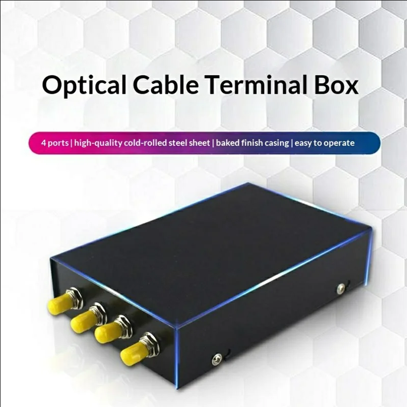 4-Port ST Fiber Optic Termination Box 0.6-0.8mm Cold Rolled Steel with Splice Tray and Pigtails - Black - scene 1