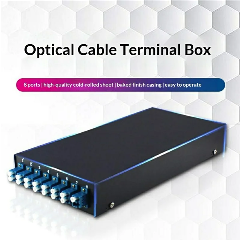 8-Port LC Duplex Fiber Optic Termination Box Cold Rolled Steel Wall Mount Splice Tray for FTTH - Black - scene 1