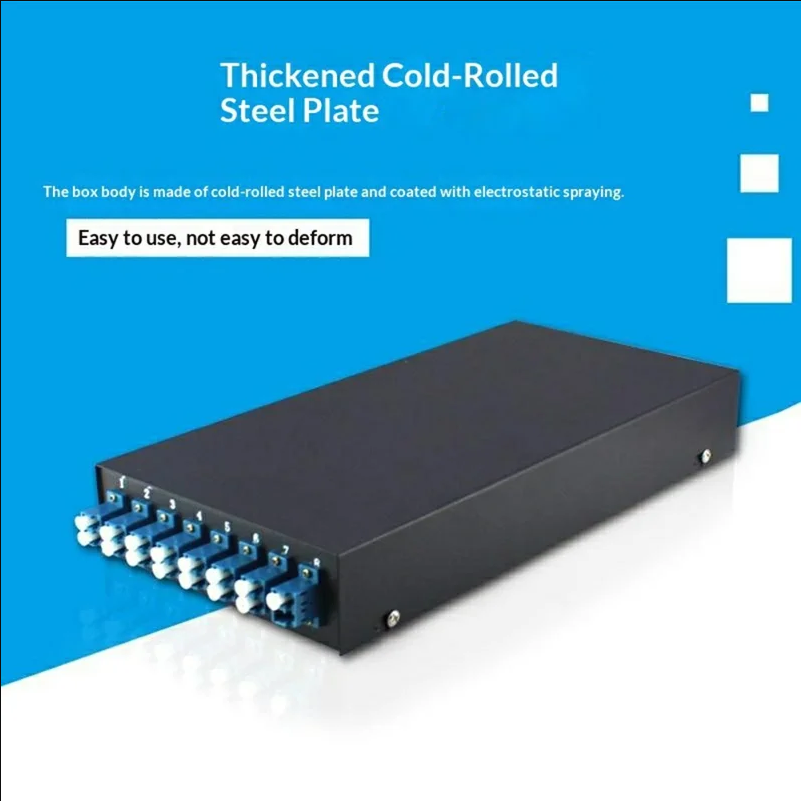 8-Port LC Duplex Fiber Optic Termination Box Cold Rolled Steel Wall Mount Splice Tray for FTTH - Black - scene 2